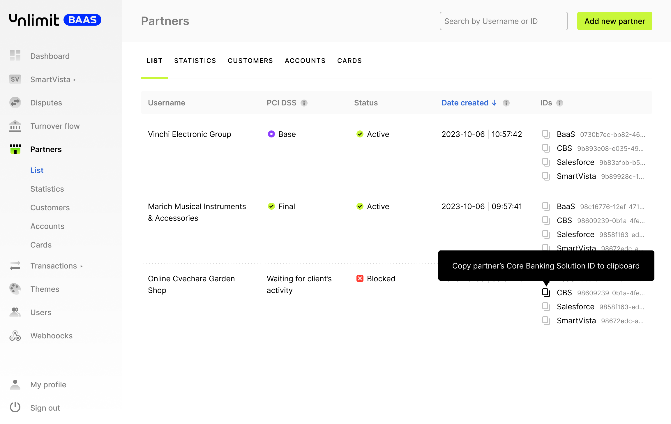 Дашборд Unlimit Partners