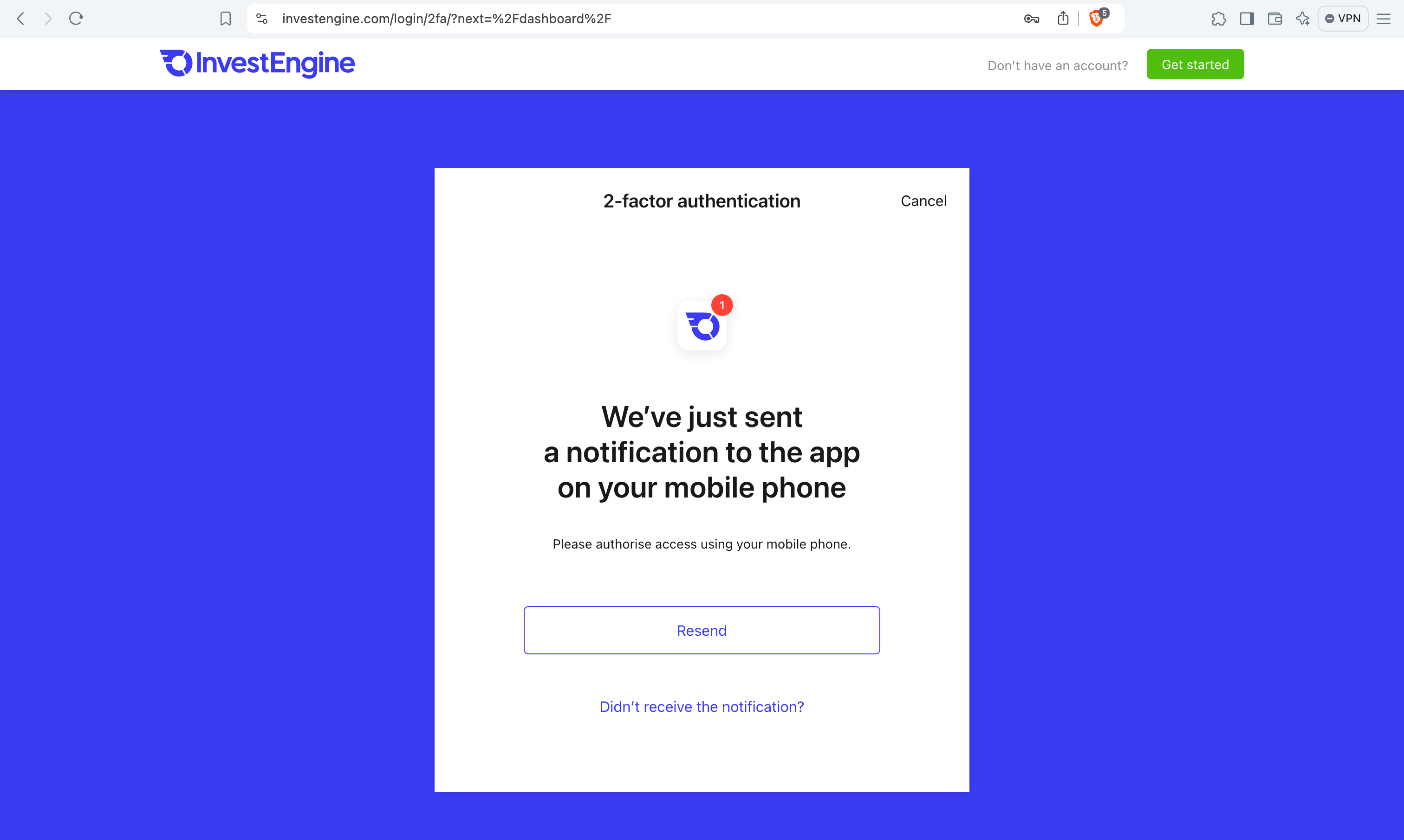 Original login: we have just sent a notification to the app on your mobile phone