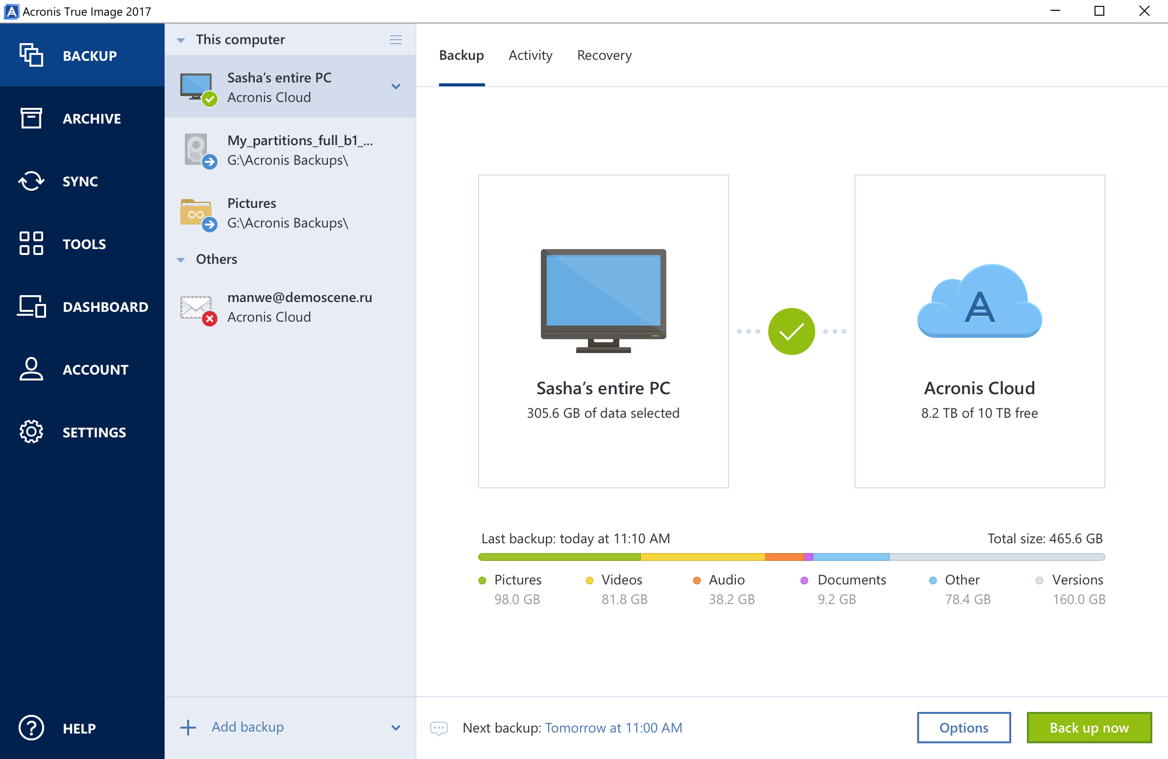 Acronis True Image 2017 redesigned interface