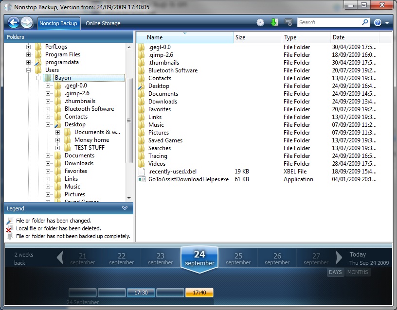 Acronis True Image interface, 2010