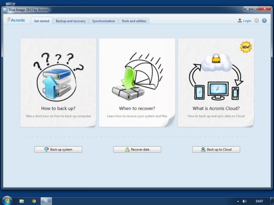 Acronis True Image interface, 2013