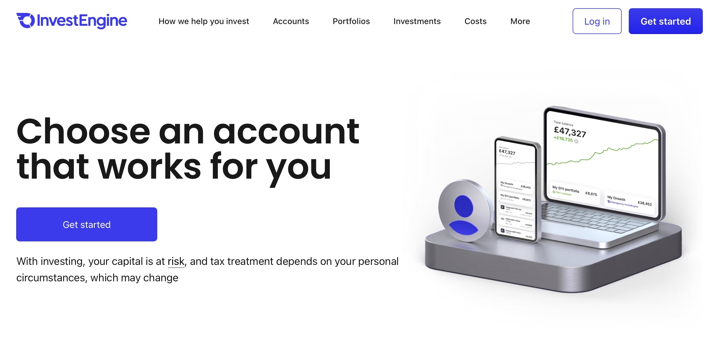 Раздел «Счета» InvestEngine с ноутбуком